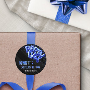 Blue Foil Balloons Birthday Classic Round Sticker