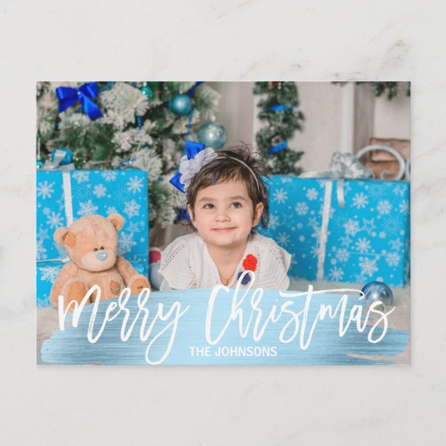 Blue Foil Christmas Happy Holidays Family | PHOTO Holiday Postcard (Front)