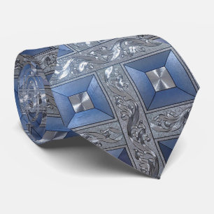 Blue Foil Diamonds Tie