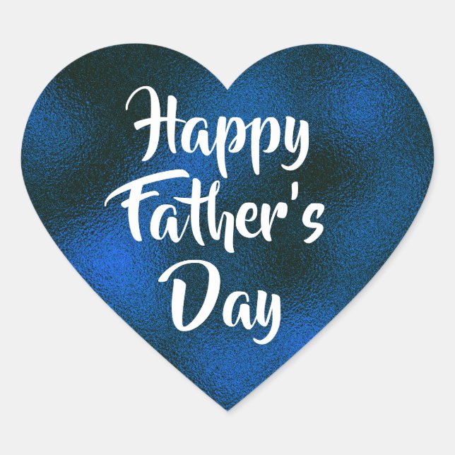 Blue Foil Happy Father's Day Heart Sticker (Front)