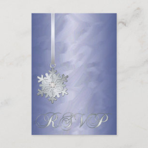 Blue Foil Silver Snowflake Jewel RSVP Invitation