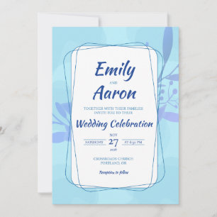Blue Foliage Modern Floral Watercolor Wedding Invitation