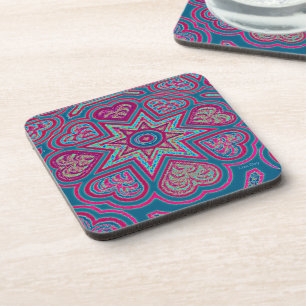 Blue Folk Art Hearts Coasters