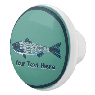 Blue Folk Art Trout/Salmon Ceramic Knob