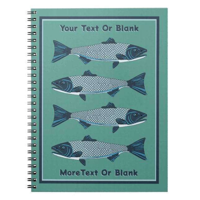 Blue Folk Art Trout/Salmon Notebook (Front)