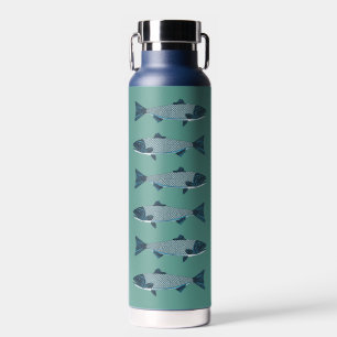 Blue Folk Art Trout/Salmon Water Bottle