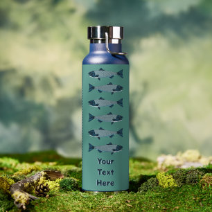 Blue Folk Art Trout/Salmon  Water Bottle