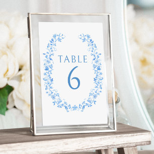 Blue folk floral porcelain elegant garden wedding table number
