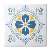 Blue Folk Flower Azulejo Ceramic Tile (Front)