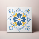 Blue Folk Flower Azulejo Ceramic Tile<br><div class="desc">Decorate the office with this Blue Folk Flower design. You can customise this further by clicking on the "PERSONALIZE" button. Change the background colour if you like. For further questions please contact us at ThePaperieGarden@gmail.com.</div>