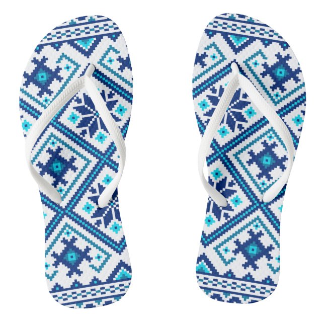  Blue Folk Pattern Ornament Thongs (Footbed)