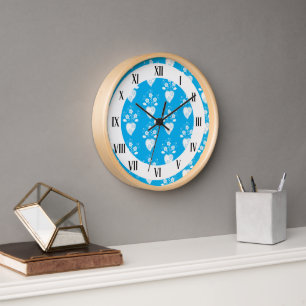 Blue folk Portuguese heart in blossom    Clock