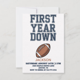 Blue Football First Year Down Boy 1st Birthday Invitation