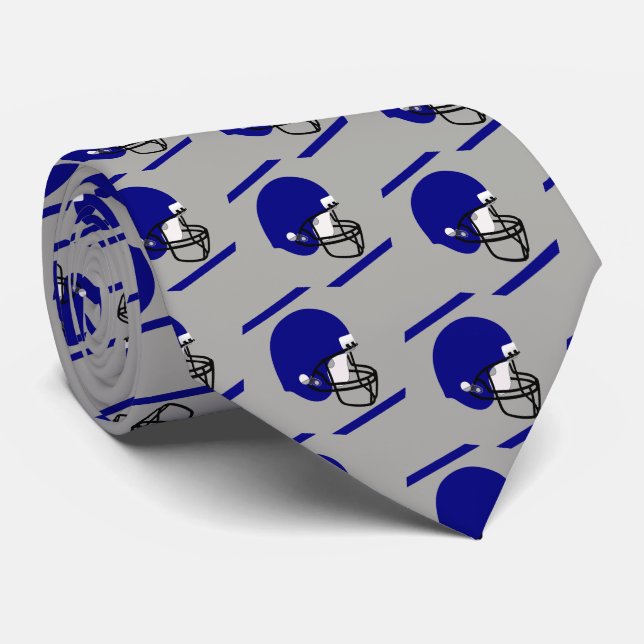 Blue Football Helmet on Grey/Silver Necktie (Rolled)