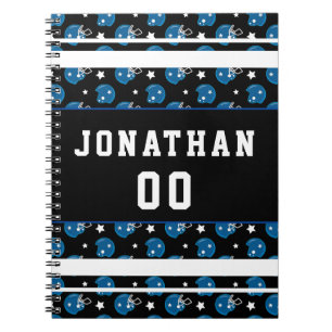 Blue Football Helmet Pattern Name & Jersey Number  Notebook