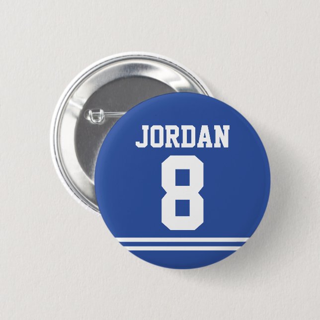 Blue Football Jersey with Custom Name and Number 6 Cm Round Badge (Front & Back)