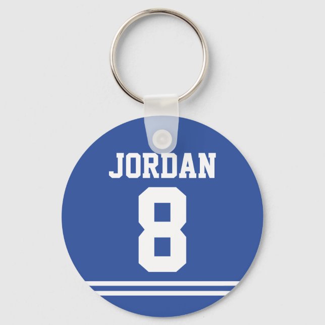 Blue Football Jersey with Number Key Ring (Front)