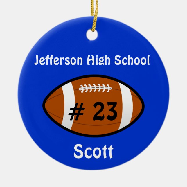 Blue Football Number Ornament (Front)