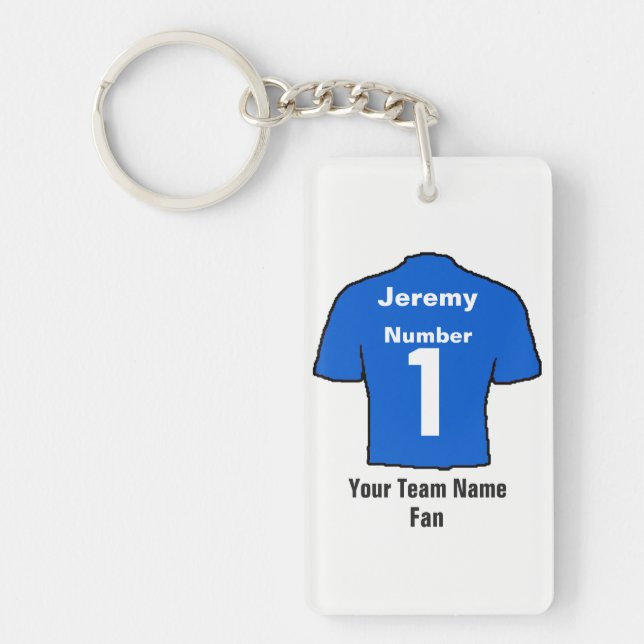 Blue Football Shirt Choose name and team Key Ring (Front)