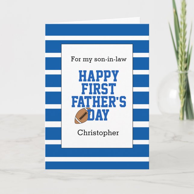 Blue Football Son-in-Law 1st Father's Day Card (Front)