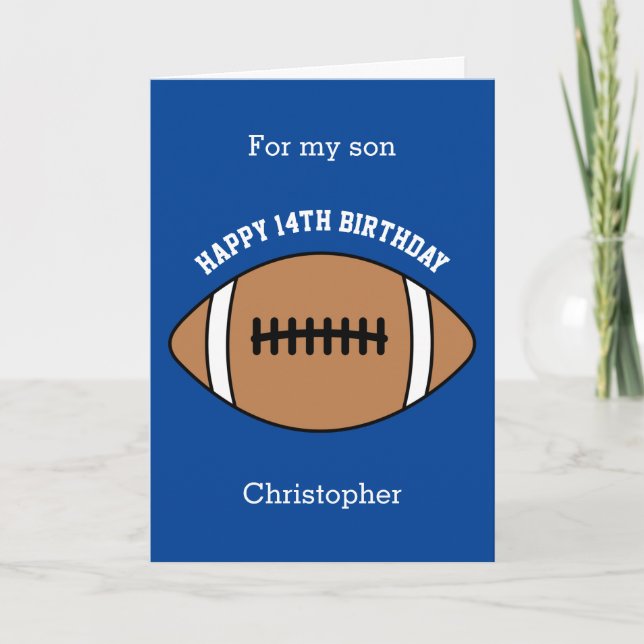 Blue Football Sport 14th Birthday Card (Front)