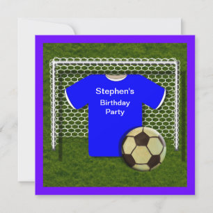 Blue Football Theme Birthday Party Invitations