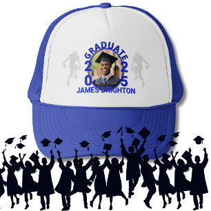 Blue Football Themed Photo Graduate Trucker Hat
