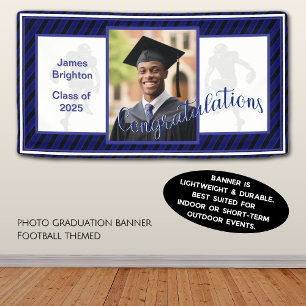 Blue Football Themed Photo Graduation Banner