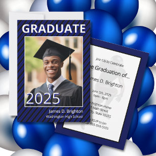 Blue Football Themed Photo Graduation Invitation