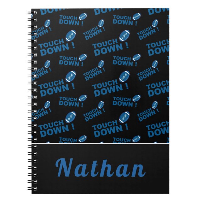 Blue Football Touch Down Typography Personalized   Notebook (Front)