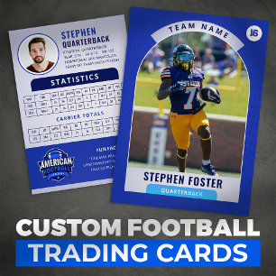 Blue Football Trading Card, Custom Sports Card