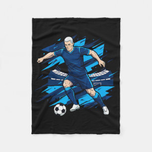 Blue Footll Soccer Player Dribbling In Stadium Com Fleece Blanket