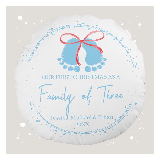 Blue Footprints First Christmas Pattern Round Cushion (Creator Uploaded)