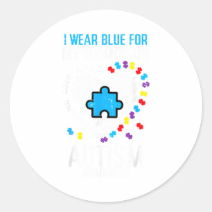 Blue For Grandson Autism Awareness Family Grandma Classic Round Sticker