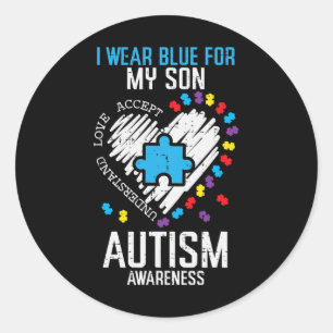 Blue For My Son Autism Awareness Asd Family Parent Classic Round Sticker