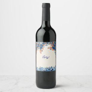 Blue Foral Wine Label