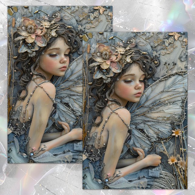 BLUE FOREST FAIRY GIRL DECOUPAGE TISSUE PAPER (BLUE FOREST FAIRY GIRL DECOUPAGE TISSUE PAPER)