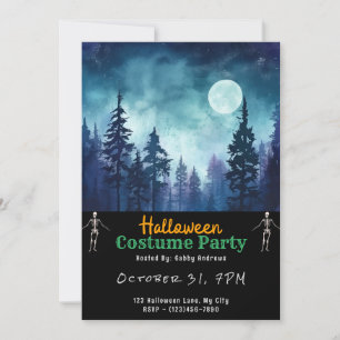Blue Forest Full Moon Black Halloween Invitation