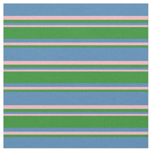 Blue, Forest Green & Light Pink Stripes Pattern Fabric