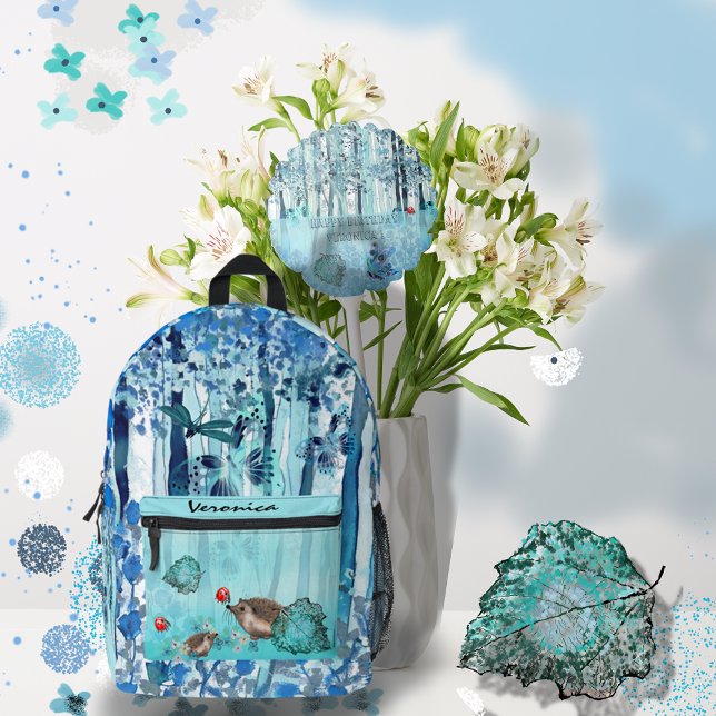 Blue Forest Hedgehog Printed Backpack (Blue Forest Hedgehog Printed Backpack)