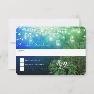 Blue Forest Mason Jar String of Lights RSVP Card