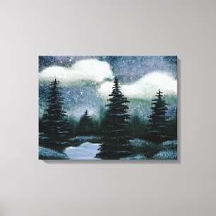 Blue Forest Oil Painting, Pretty Evening Landscape Canvas Print