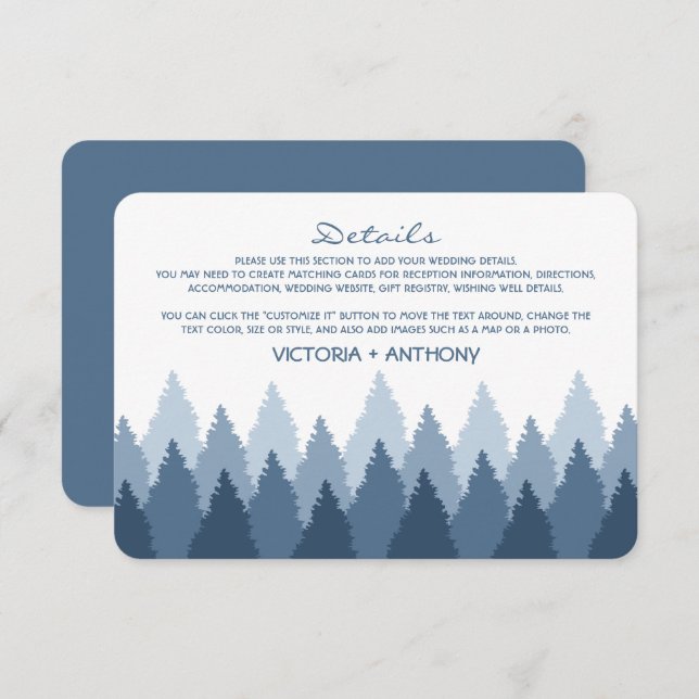Blue Forest Range Woodland Wedding Detail Enclosure Card (Front/Back)