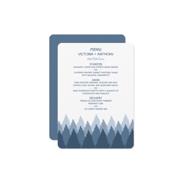 Blue Forest Range Woodland Wedding Menu (Front/Back In Situ)