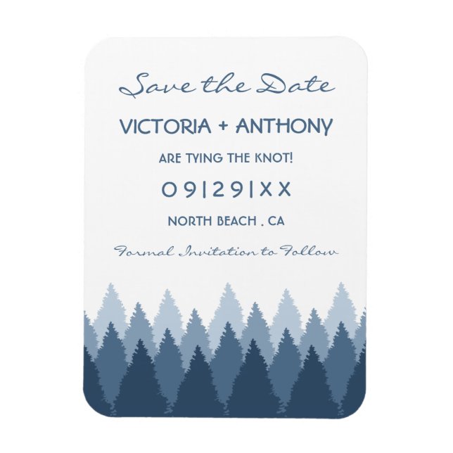 Blue Forest Range Woodland Wedding Save The Date Magnet (Vertical)