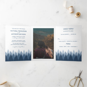 Blue Forest Range Woodland Wedding Suite Tri-Fold Invitation