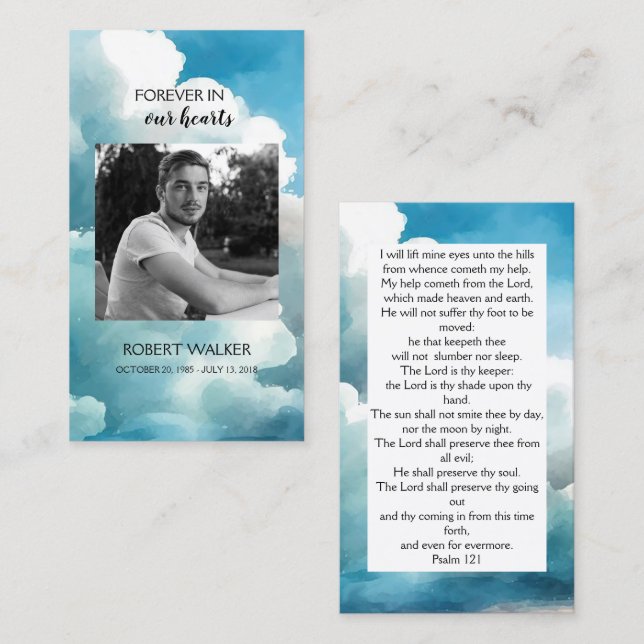 Blue Forever in Our Hearts Funeral Prayer Card (Front/Back)