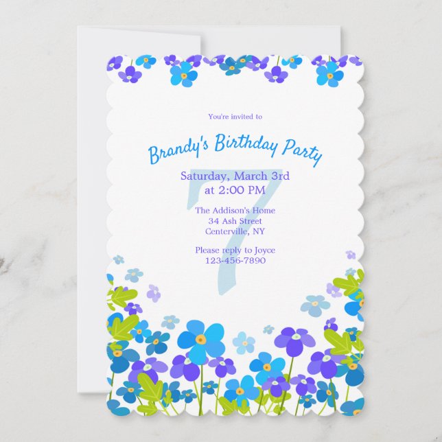 Blue Forget Me Not Birthday Party Invitation (Front)