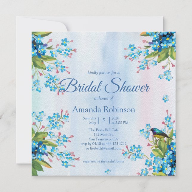 Blue Forget-me-not Bridal Shower Invitation (Front)