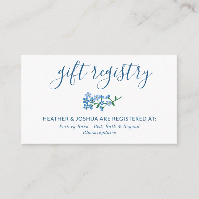 Blue Forget Me Not Calligraphy Gift Registry Enclosure Card (Front)